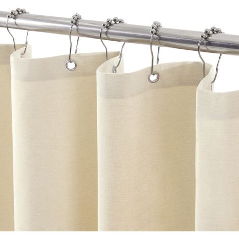 Rideau de Douche Lin avec Anneaux en Métal Imperméable Anti-Moisissures Polyester Tissu Rideau Salle de Bain Lourd pour Baignoire Cabine de Douche - 122x182CM (Beige) (1/5)