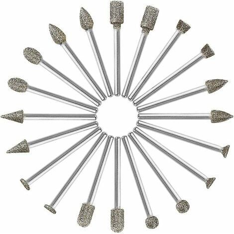 Diamond Burrs, 20Pcs Diamond Rotary Burr (Drill/Head/Diamond Tip) with 3mm Shank for Dremel Rotary Tool (Grinding, Polishing, DIY Engraving),Superma (1/5)