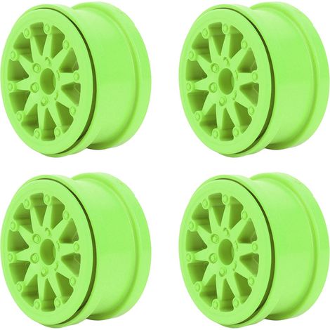 Lot de 4 jantes de 2,2 pouces en nylon vert pour voitures RC Axial SCX10, Wraith et RR10 (échelle 1/10). (1/5)
