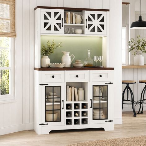 Aparador alto 120x40x180 cm de MDF blanco con almacenaje FloraGrace (1/5)