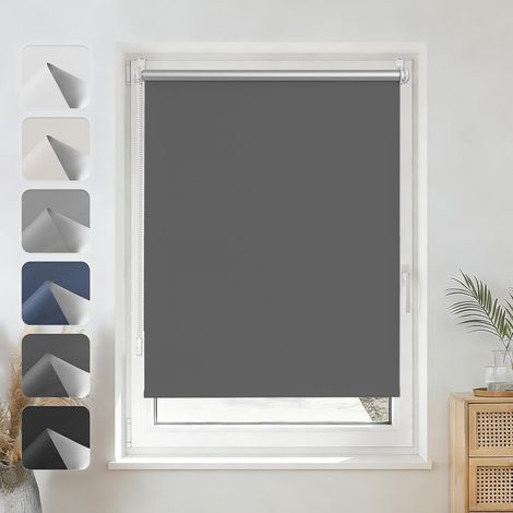 Store Enrouleur Occultant - 1 Unité - Tissu Polyester Gris Foncé - Isolation Thermique Sans Perçage - Salon Chambre Bureau - 40x120 cm (1/5)