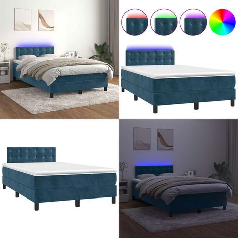 Boxspringbett mit Matratze & LED Dunkelblau 120x200 cm Samt - Boxspringbett - Doppelbett - Samtbett - Luxusbett - Schlafsofa - Home & Living (1/5)