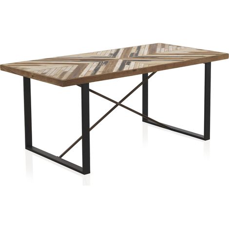 Table de salle à manger bois recyclé pieds métal moderne - bois recyclé naturel et métal noir (1/2)