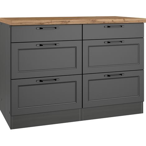 Unterschrank mit Schubladen 120 cm in grau, Arbeitsplatte Eiche, MONTERREY-03 (1/5)