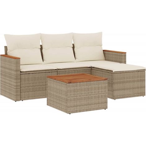 Set Divano da Giardino 5 pz con Cuscini Beige in Polyrattan vidaXL (1/5)