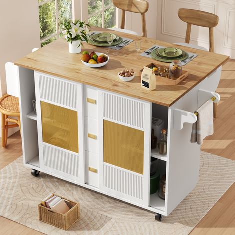MEUBLIV Kücheninsel 146,85 x 70 x 90 cm weiß – mobil mit Stauraum (1/5)