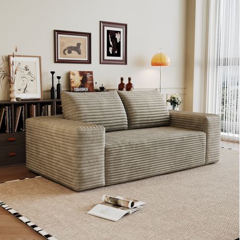 Canapé droit 180x90x83 cm en tissu côtelé camel, modulable, pour salon FloraGrace (1/5)