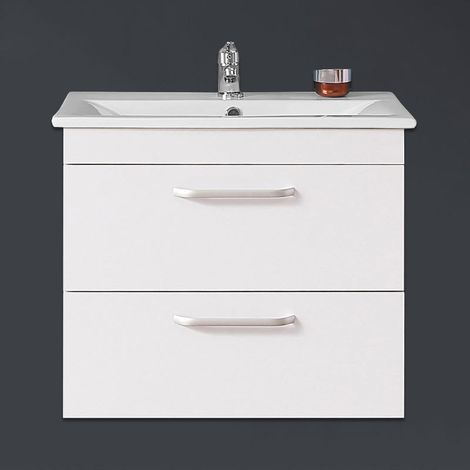 Meuble de salle de bain rangement Meuble lavabo et Meuble lave-mains avec lavabo Blanc 2 tiroirs 58x38x50cm (1/5)