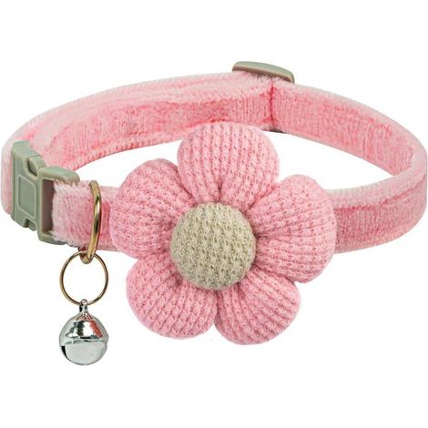Collier pour petit chien, collier pour chien pour fille avec fleur, collier avec clochette, collier réglable pour petit chien-rose (1/5)
