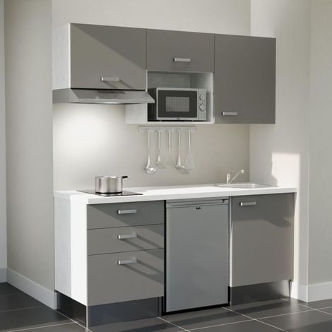 Kitchenette K20L-PT - 180 cm - plan stratifié, évier inox, électroménager inclus (1/5)