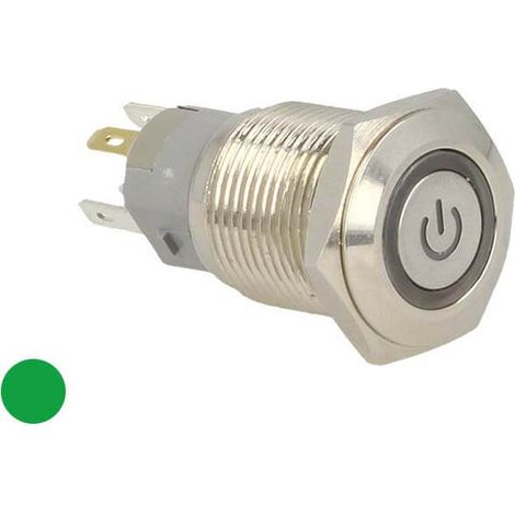 Interruttore Pulsante Bilanciere Metallo Rotondo 5 Pin Con Spia Led Verde 12V Auto Camper Foro 16mm Stagno IP67 (1/3)
