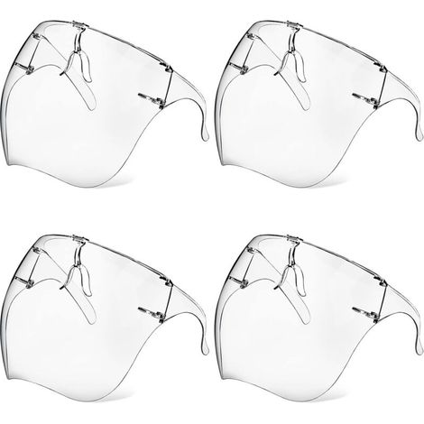 Set mit 4 Schutzmasken mit Schutzbrille, beschlagfrei, transparent, wiederverwendbar, aus Kunststoff, spritzwassergeschützt, für Frauen, Männer und Kinder