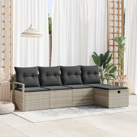 Sofa Set with Cushion with Storage Light Grey Poly Rattan vidaXL (1/5)