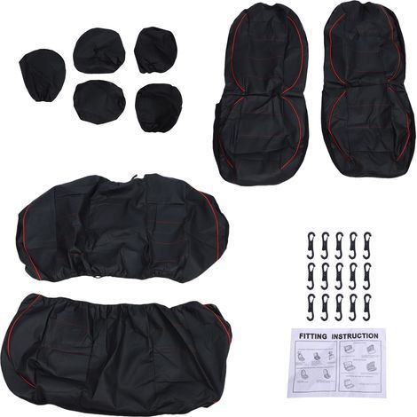 Universal 9-piece car seat covers - PU leather front and rear, airbag compatible, complete set, red (1/5)