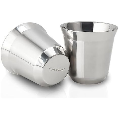 Lot de 2 tasses à expresso en acier inoxydable Double paroi isolée,75 ml, Argenté (1/5)