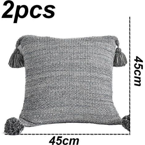 Lot de 2 housses de coussin décoratives à pompons faites main, pour canapé, lit ou salon. (1/4)