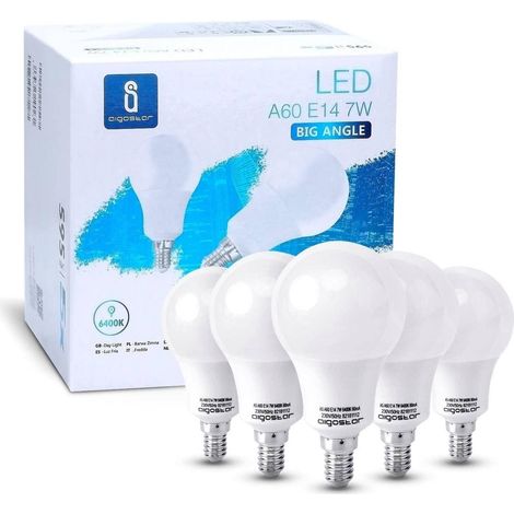 Aigostar Lampadina LED E14 7W 595lm Luce Fredda 6400K Risparmio 5 Pezzi