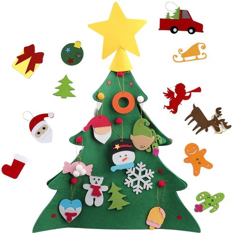 3D-Weihnachtsbaum aus Filz, handgefertigte Accessoires, Weihnachtsdekoration mit 30 Ornamenten und Klettverschluss (1/5)