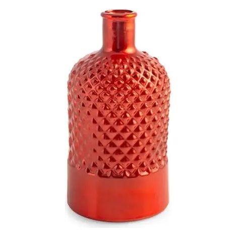 Vaso bottiglia in vetro RYC a rombi rosso metallizzato 22 cm (1/2)
