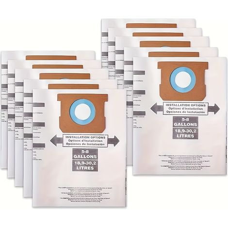Lot de 10 sacs à poussière pour aspirateurs Shop-Vac 9066100, sacs à poussière rigides VF de 5 à 8 gallons (1/5)
