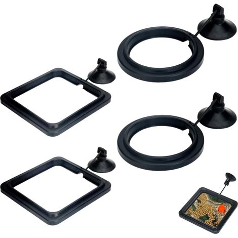 4 pièces anneaux flottants pour nourriture de poissons, accessoires aquarium pour guppy, betta, poisson rouge, tortue (noir)(carré et rond) (1/5)