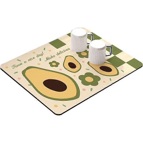 Tapis égouttoir de cuisine 30 x 40 cm, ultra-absorbant, motif avocat/grillé (1/2)