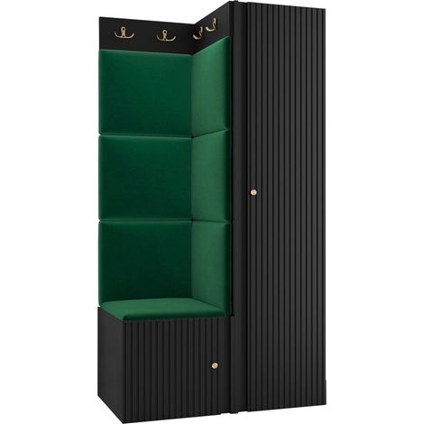 Meuble d'entrée Hartford 390, Manila 35, 186x82x46cm, Stratifié, Tissu, MDF, Murale, À poser