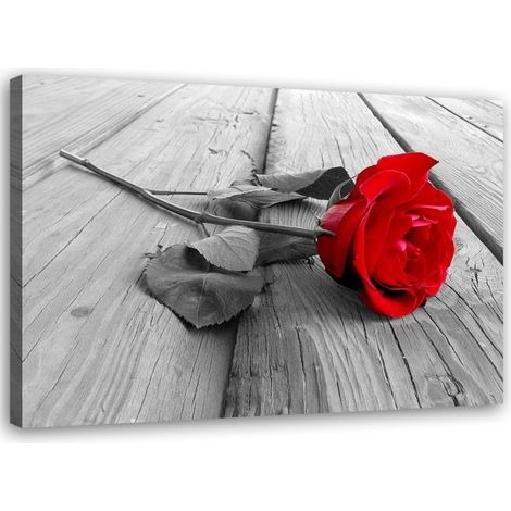 Tableau sur toile Rose rouge sur sol en bois 60x40 (1/5)