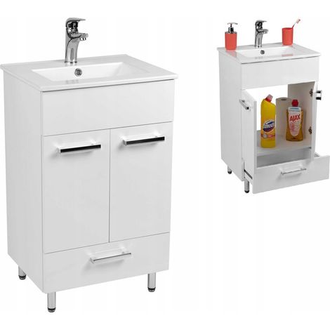 Meuble de salle de bain avec lavabo - 50x40 cm - Blanc brillant - Stable et pratique