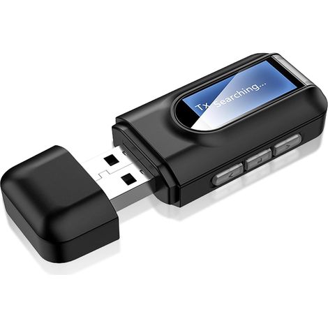 Adaptateur Bluetooth, Audio 5.0 : émetteur Bluetooth sans fil 2-en-1 avec prise jack 3,5 mm, émetteur Bluetooth USB pour voiture, TV, PC, musique, casque, enceinte, plug and play (1/5)