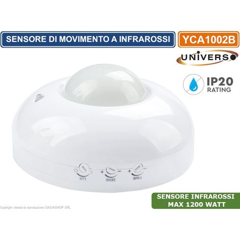 UNIVERSO YCA1002B SENSORE DI MOVIMENTO A INFRAROSSI CREPUSCOLARE PER LAMPADINE 120° & 360° PER LAMPADINE 1200W IP20 (1/3)