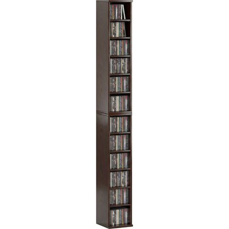 Lot de 2 étagères colonnes armoire de rangement CD-DVD 12 compartiments 21 x 22,5 x 88,5 cm capacité 204 CD marron (1/5)
