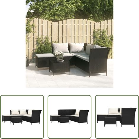 vidaXL Rattan - 4-tlg. Garten-Lounge-Set mit Kissen Schwarz Poly Rattan (1/5)