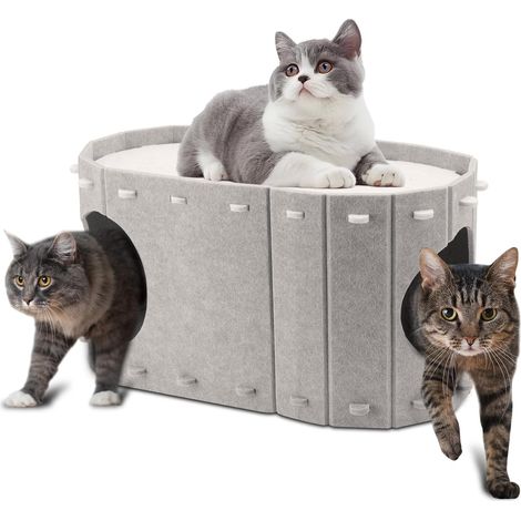 Lit en feutre pour chat avec espace supplémentaire, cage et espace de couchage à l'épreuve du froid pour les chats, facile à assembler, 58 x 33 x 30 cm, capacité de charge 8 kg, couleur camel (1/5)
