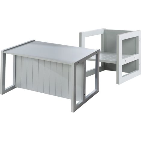roba Set Tavolo + Sgabello per Bambini - Convertibile in Panca - Stile Country – Mobili per Bambini – 3 Altezze – Multifunzionale - Legno Laccato Grigio (1/5)