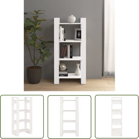The Living Store Bibliothèque/Séparateur de pièce Blanc 60x35x125 cm Bois massif - Bibliothèque - Bibliothèque En Bois - Meuble De Rangement - Séparateur De Pièces - Étagère (1/5)