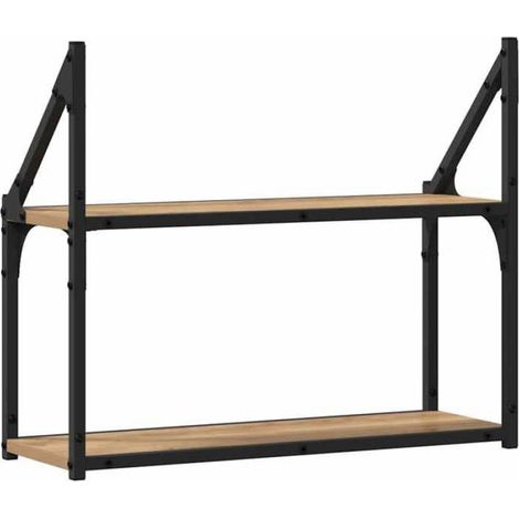 1 Étagère murale, Bois d'ingénierie, Cadre métal, Design moderne, Salon Chambre Bureau (1/4)
