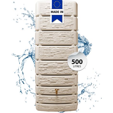 Garantia – Récupérateur d'eau de pluie rectangulaire mural 500 litres – Polyéthylène – H.184 x l.75 x P.51 cm – Couleur sable