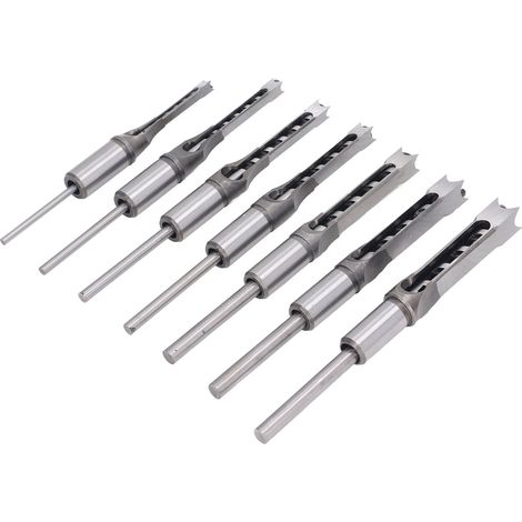 Jeu de 7 forets carrés pour le travail du bois : 1/4 po, 5/16 po, 3/8 po, 2/5 po, 1/2 po, 9/16 po et 5/8 po, en acier rapide (HSS), pour le burinage. (1/5)