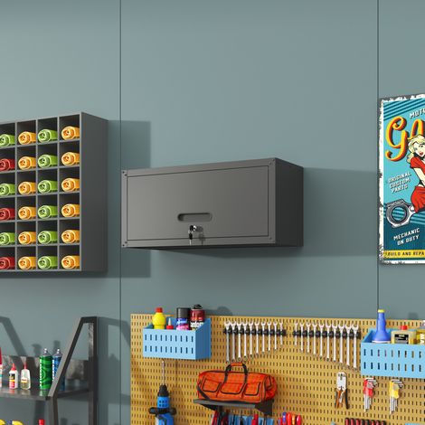 OKWISH Metall-Wandschrank abschließbar, schwarzer Stahl, 75 x 34,5 x 30 cm (1/5)