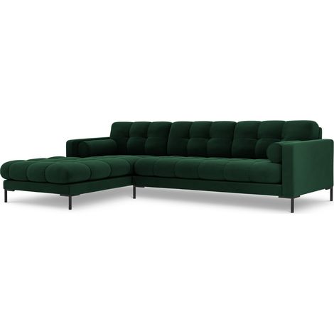 Canapé d'angle gauche 5 places en velours vert bouteille (1/5)