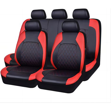 9 Pièces Housse Siège en Cuir pour Dacia Duster 2000-2024, Ensembles de Housses Quatre Saisons, Accessoire Auto, Rouge (1/5)