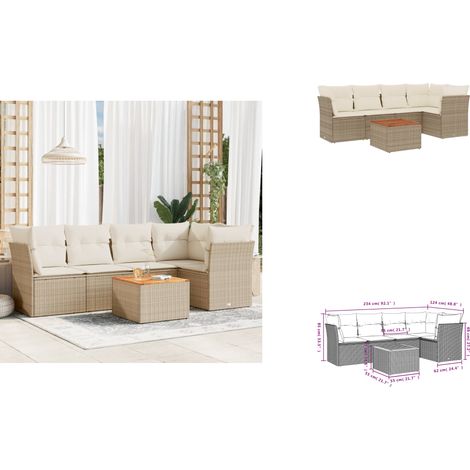 6-tlg. Garten-Sofagarnitur mit Kissen Beige Poly Rattan - Gartenmöbel - Outdoor Möbel - Lounge Set - Rattan Gartenmöbel - Polyethylen Gartenmöbel (1/3)