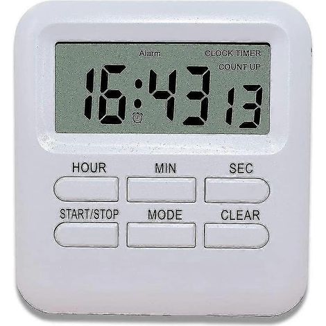 Minuteur numérique avec fonction horloge/alarme, minuteur de cuisine magnétique, chronomètre à compte à rebours, compatible avec la cuisine, les études et le sport. (1/5)