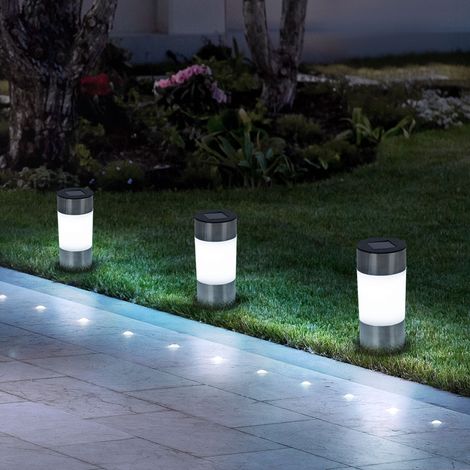 Set luci solari, luci a spina in acciaio inossidabile, luci per vialetti esterni, lampada solare, luce da giardino, LED bianco caldo, PxA 6,3x23,5 cm, set da 3
