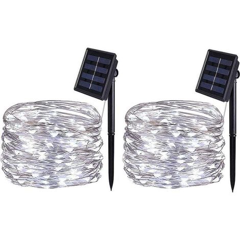 Solar-Lichterkette, 7 m, 50 LEDs, 8 Modi, wasserdichter Kupferdraht, für Schlafzimmer, Garten, Terrasse, Party, Weihnachtsdekoration (Kaltweiß, 2er-Pack) (1/5)