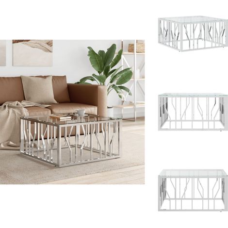 Couchtisch 80x80x40 cm Edelstahl und Glas - Esszimmertisch - Couchtisch - Wohnzimmertisch - Sideboard - Kaffeetisch (1/5)