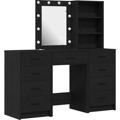 Maison Exclusive - Schminktisch mit Spiegelbeleuchtung 3 pcs Schw