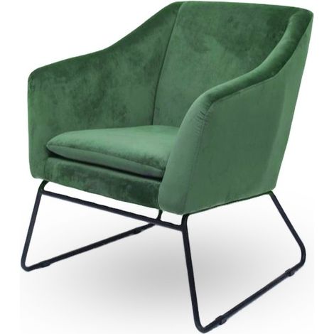 MEUBLER DESIGN Fauteuil En Velours Et Métal Noir Zadig - Velours Vert, Métal, Mousse polyéthylène, Style Contemporain, 73 x 69 x 84 cm (1/2)