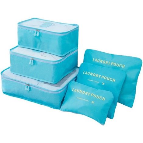Set di 6 organizer multifunzionali per bagagli - Accessori da viaggio per valigie o borse da viaggio con scomparto per scarpe - Azzurro cielo (1/5)